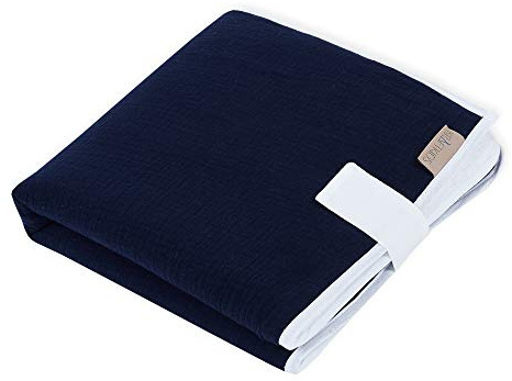 KraftKids Resewrap underlag i Musselin mörkblå, resewrap 60 cm x 60 cm, skötunderlag för resor med kärlek handgjord i EU
