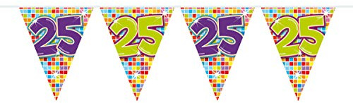 Folat 25. Geburtstag Mini-Wimpelkette Bunt - 3 Meter