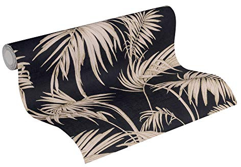 A.S. Création Livingwalls Vliestapete Metropolitan Stories Lola Paris Tapete mit Palmenprint in Dschungel Optik 10,05 m x 0,53 m metallic rosa schwarz Made in Germany 369191 36919-1