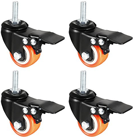 sourcing map 3,8 cm Lenkrollen PU 360 Grad Gewinde Vorbau Lenkrolle orange mit Bremse, M8 x 25mm, 150 kg Gesamtbelastbarkeit, 4 Stück