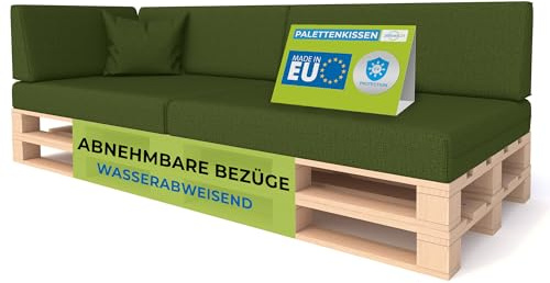 Pillows24 Palettenkissen 6er Set, Wasserabweisend & UV-fest, Waschbar | Palettenkissen Outdoor für Europaletten 120x80, abnehmbarer Bezug, Palettenuflage für Palettensofa, Made in EU, Grün