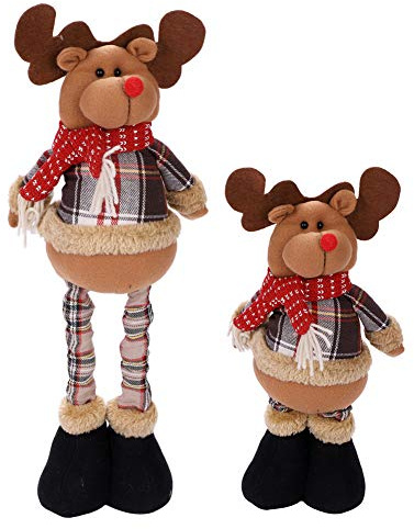 Christmas Standing Figures Xmas Santa Snowman Reindeer Plush Dolls Home Indoor Table Ornament Christmas Party Tree Decor Gifts for Friends House Restaurants Office (1Pcs Reindeer(Adjustable Size))