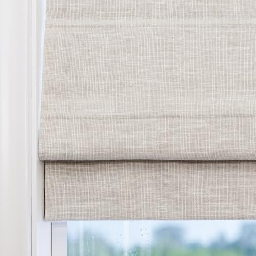 Cordless Roman Window Shades, Beige White Premium Blackout Shades, Custom Washable Fabric Roman Blinds for Windows, Doors, French Doors, Kitchen Windows