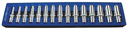 US PRO Tools 15pc 1/2'' Dr 12 Point Deep Sockets in Foam Tray 10-24mm 3427