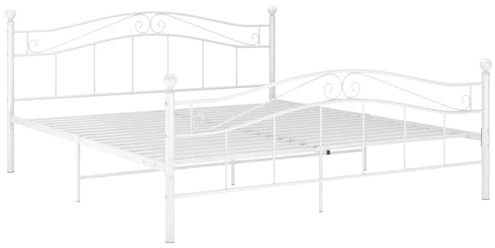 vidaXL Bett mit Lattenrost Metallbett Bettgestell Doppelbett Schlafzimmerbett Ehebett Bettrahmen Schlafzimmermöbel Weiß Metall 160x200cm