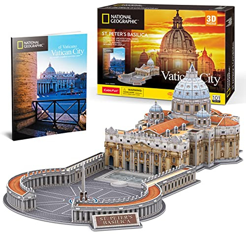 CubicFun Puzzle 3D per Adulti Kit Modello Basilica di San Pietro National Geographic, Puzzle Bambini Età 8-10 Architettura Città del Vaticano con Libretto, 101 Pezzi