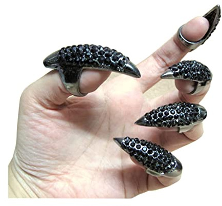 Anawakia 10 Stück 3 Größen Gothic Punk-Stil falsche Nägel Krallen Pfote Talon Finger Ringe, Halloween Krallen Nägel Gefälschte Falsche Nägel Set Party Cosplay (Schwarz)