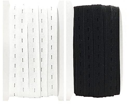 10 m elastisches Band mit Ösen, Breite 15 mm (5 m weiß + 5 m schwarz), elastisches Band mit Ösen, elastisches Nähgummi, Nähband zum Nähen (101332, 15 mm, 10 m)
