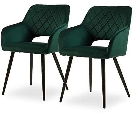 CLIPOP Esszimmerstühle 2er Set, Polsterstühle mit Armlehnen, Metallbeine, Samtbezug, Samt Grün, bis 150 kg belastbar, für Arbeitszimmer, Wohnzimmer, Schlafzimmer (2er, Samt Grün)