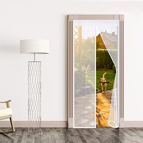 Upgraded Magnetic Fly Screen Door, 140x200cm Magnets Heavy Duty Mesh Curtain, Dogs Pets Friendly Door Fly Screen, White