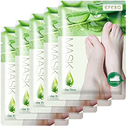 P-Beauty Cosmetic Tillbehör | Aloe Vera Fotmask Strumpor | Peeling för fötterna för att motverka torr, sprucken hud | Fotpeeling för ren hud på fötterna (5 par)