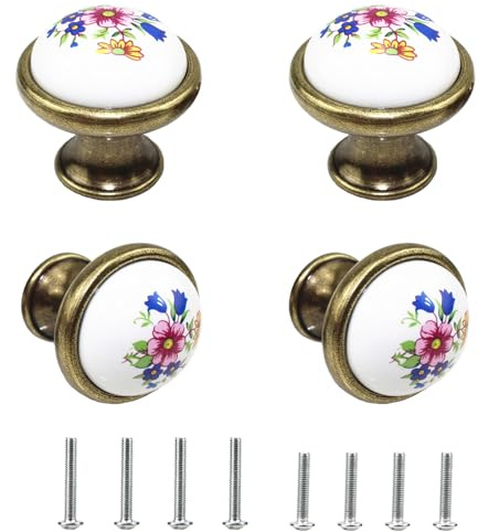 4 Pcs Vintage Round Cabinet Knobs Furniture Knobs for Kitchen Cupboard | Ceramic Knob,Drawer Handle