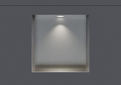 BERNSTEIN - Niche Murale Douche sans Rebord Chrome 30x30x10cm Acier Inoxydable étagère encastrée Salle de Bain + 1 Spot LED Chrome, Anti-Rouille, étanche, Installation Facile - NT303010X