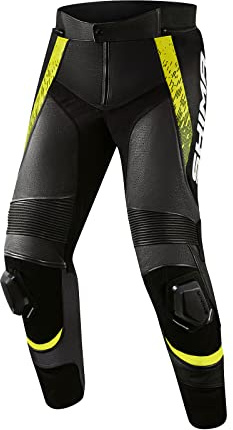 SHIMA STR 2.0 Motorbike Pants - Leather, Sport Pants with HIPS & Knees Protectors, Knee Sliders, Perforated Leather, for 2-Piece Suit (Black/Fluo, 46)