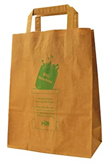 PGV Bioabfalltüten - MIT HENKEL - Papier braun - 22 + 10 x 29 cm - MIT DRUCK (250 Stück)