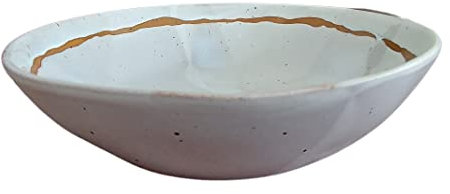 PintoCer - 2 x Platos Hondos de Gres, 23 cm, Cuenco para Sopa, Pasta, Ensalada o Cereales, Blanco con Marrón