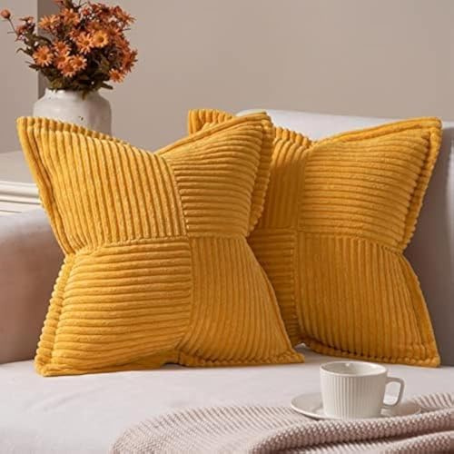 Topfinel Funda de Cojin 40x40 Decoración del Hogar Fundas de Cojínes para Sofa Cama Dormitorio Sala de Estar Jardin Habitación de Los Niños Pantalones de Pana Estilo Moderno Color Amarillo 2 Piezas