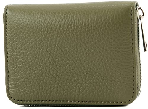 modamoda de - P04 - ital. Damen Portemonnaie Echtleder kurz, Farbe:Olivgrün