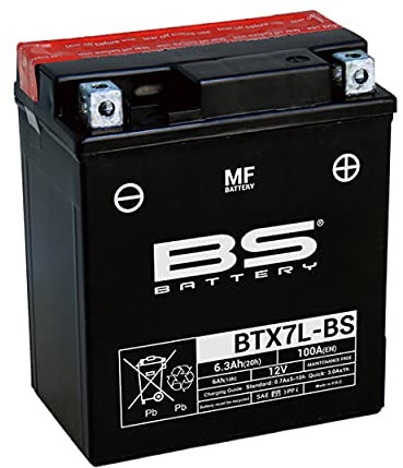 Motorrad Batterie BS BTX7L-BS (YTX7L-BS) - Ohne Wartung - 12 V 6 Ah - Größe: 113 x 70 X 130 MM Kompatibel Mit Yamaha YBR125ED 125 2007-2009