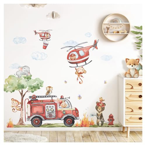 DEKO KINDERZIMMER Wandsticker Feuerwehr XXL Sticker Set Wandtattoo Babyzimmer Tiere Baum Wandaufkleber Wanddeko DK1039-2