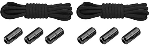 flintronic 2 par elastiska snören av högsta kvalitet, rivbeständiga skosnören utan knytning, polyester ersättningssnören för träningsskor, sportskor, löparskor, tygskor, vardagsskor, #1 Svart-runda-2