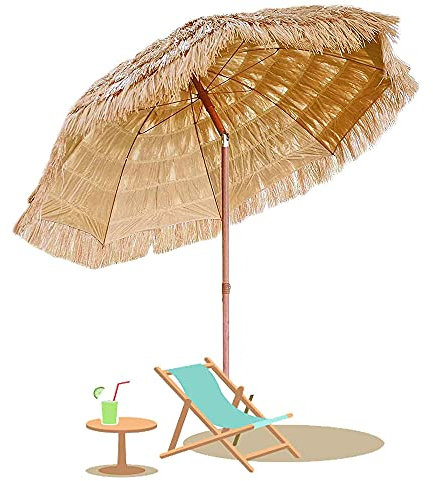 CHEMYO Parapluies, Jardin s, Parapluie de Patio au Toit de chaume, parapluies au Toit de chaume hawaïen, parapluies en Raphia avec Abat-Jour/Pliant/inclinable