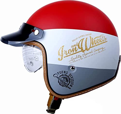 Demi Casque Casque Moto avec Visière Vintage Casques Bols Homologué ECE Casque Mobylette Ouvert Demi Casque Homme Femme Casque Jet pour Cruiser Hélicoptère Scooter