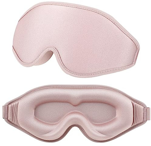 WLLHYF Silk Sleep Mask, 3D Stereo Deep Sleep Eye Mask Comfortable Adjustable Cute Block Out Light Eye Covers for Man and Woman All Night Sleep (Pink)