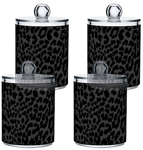 GAIREG Dunkelgraue Leoparden-Wattestäbchen und Wattebällchenhalter, Apothekergläser aus Kunststoff, 4 Stück