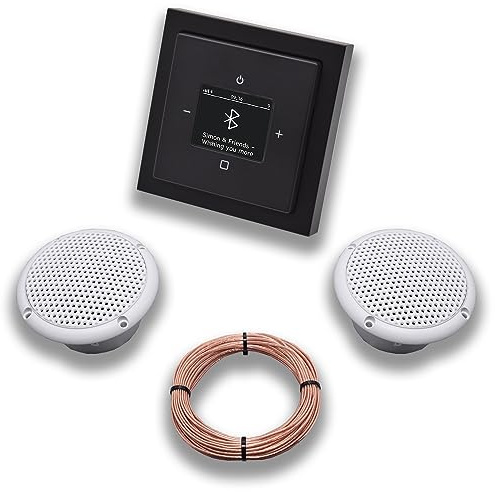 Busch Jäger DAB+ Unterputz Bluetooth (in and out) Radio 8217U-101 Future Linear Anthrazit, Komplett-Set mit 2 x Decken Feuchtraumlautsprecher/Badezimmer + 20 m Lautsprecherkabel 2x0,75 mm2 8217U