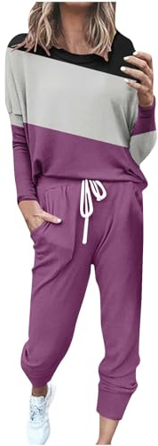 NUSGEAR Chandal Mujer Completo otoño invierno 2pc Patchwork Deportivo Tracksuit Sudaderas Jersey manga larga y pantalones Cremallera Conjunto Traje Moda Casual Jogging talla grande 2024
