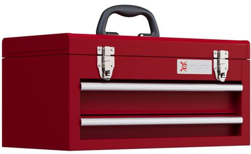 DURHAND Coffre à outils 2 tiroirs verrouill. métal 460x240x220 mm Rouge | Boîte à outils, glissières à billes, boîte à outils portable