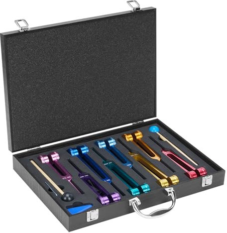 lesolar Chakra Stimmgabeln Set, 7 Chakra und 1 Seelenzweck gewichtete Solfeggio Stimmgabeln für Heiltherapie, Yoga, Meditation mit exquisiter Holz-Geschenkbox