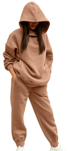 Tute da ginnastica da donna Set da 2 pezzi, Tuta da jogging da donna, Set di abiti in tintas unita, Felpa con cappuccio oversize autunno inverno Set da salotto con pantaloni sportivi a gamba larga