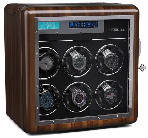 Klarstein Uhrenbeweger für Automatikuhren, Automatik-Uhrenbeweger für 10 Uhren, Automatikuhr mit Acryl-Tür, Automatischer Blaue LEDs, Watch Winder mit 5 TPD Einstellungen