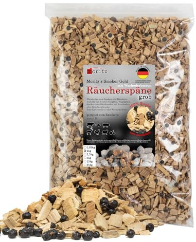 Moritz 1 kg di trucioli di faggio con ginepro grosso, 6 – 12 mm, affumicatura a freddo di pesce, carne, salsiccia, formaggio, verdure, anche per barbecue, barbecue – farina affumicata