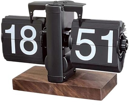 Colcolo Flip-Schreibtischuhr, mechanische Flip-Uhr, Retro-Dekoration, automatische Umblätteruhr, Tischuhr für Schlafzimmer, Desktop, Schwarz 24h
