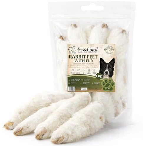 PAWLICIOUS 1Kg Rabbit Feet with Fur for Dog, 100% Natural Air-Dried Treat Chew for Dog, Grain & Gluten Free Pet Treats for Puppy, Adult & Seniors, Healthy & Hypoallergenic Dogs Snacks Food