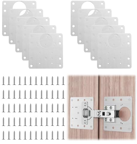 10 Stück Scharnier Reparaturplatte, 9×9cm Reparaturset mit Schrauben Scharniere Reparaturplatte aus Edelstahl, Scharnierset für Schranktür Reparatur Möbelrestaurierung Schrankscharnier Reparatur