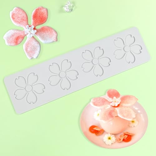 mostsom Stampo in Silicone 3D a Forma di Pizzo con Motivo Fiori di Ciliegio, Stampo per Torte in Silicone con Bordo per Decorazioni, Stampo per Fondente, Cioccolato, Stencili per Dolci (H_ Fiori di