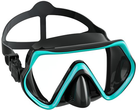 Taucherbrille Erwachsene, Tauchmaske 180° Weitwinkel Anti-Nebel, Verstellbares Silikonband Schnorchelmaske mit HD Gehärtetes Glas für Tauchen Schnorcheln und Schwimmen 14+ (Grün)