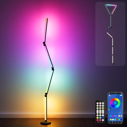 Electight 171cm Lampara de Pie Plegable, Smart RGB Luces LED, Luce Regulable 2200 LM con Control Remoto y APP, Sinc Musica, Temporizador Función, 99+ Modos de Escena, Lampara Salon, Dormitorio, Cama