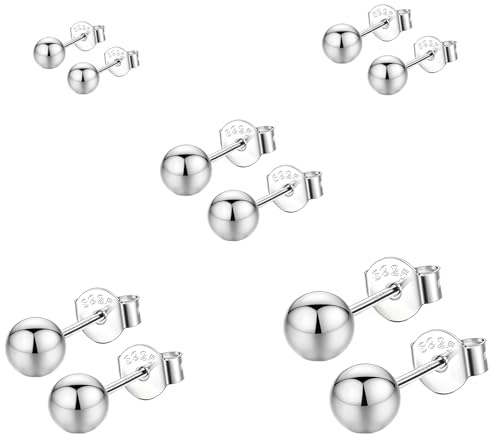 Hinvan 5 par kula stiftörhängen silver 925 dam 925 sterlingsilver örhängen set allergivänliga runda kulor örhängen silver män små örhängen för kvinnor flickor män 2/3/4/5/6 mm