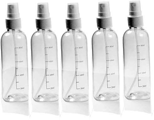 Bote spray pulverizador transparente,5PCS botellas spray de 100ML, atomizador para perfume plástico PET botellas de viaje vacías con niebla fina recargable botella spray para perfume, tónico, alcohol