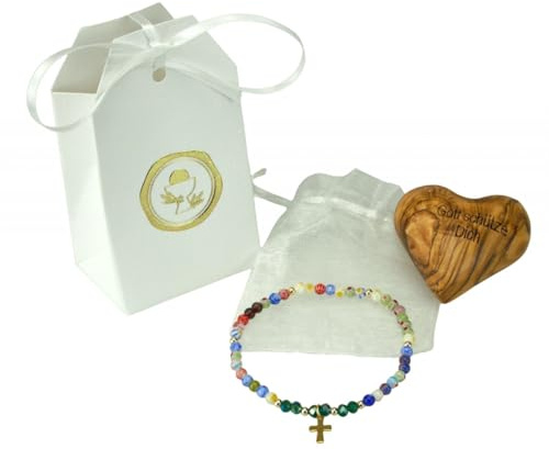 LivuX Geschenkset z. Kommunion mit Olivenholzherz und Armband – Kommunionsgeschenk mit Bedeutung 1349