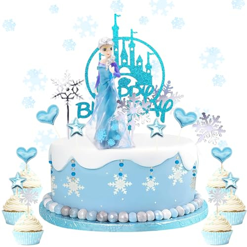 Decor Gateau Reine des Neiges, 26PCS Decoration Anniversaire Reine des Neiges, Elsa decoration gateau, deco pour reine neiges, Figurines La Reine des Neiges D'anniversaire sur Thème Reine Neiges