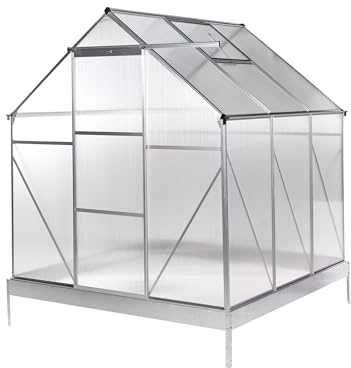 Invernadero de jardín con láminas de policarbonato Estructura de Aluminio Puertas correderas protección UV Plateado Apulia