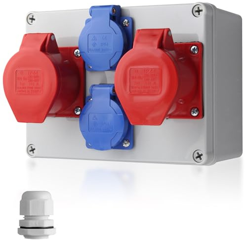 EYPINS Quadro Elettrico da Cantiere, Distributore di Corrente per Cantieri 2x 230V Schuko, 2x Presa CEE 16A,Scatola Elettrica Esterna per Officine Garage Cortile,IP66 Impermeabile