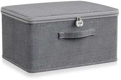HMCEY Scatola Portaoggetti con Lucchetto a Combinazione 30x20x14 CM,Scatole Porta Vestiti per Armadio,Contenitori Richiudibile per Armadio,Scatole Contenitore in Tessuto,Scatola Organizer Vestiti
