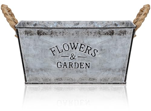 CLISPEED Maceta Rústica de Hierro Grande con Asas para Flores, Cubo de Metal Vintage para Jardín Interior y Exterior, Jardinera Multifuncional Adecuado para Balcón y Porche Delantero